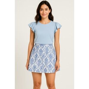 Moonlight Graham Blue White Floral Print Skirt Large Lined Made in USA Boho‎